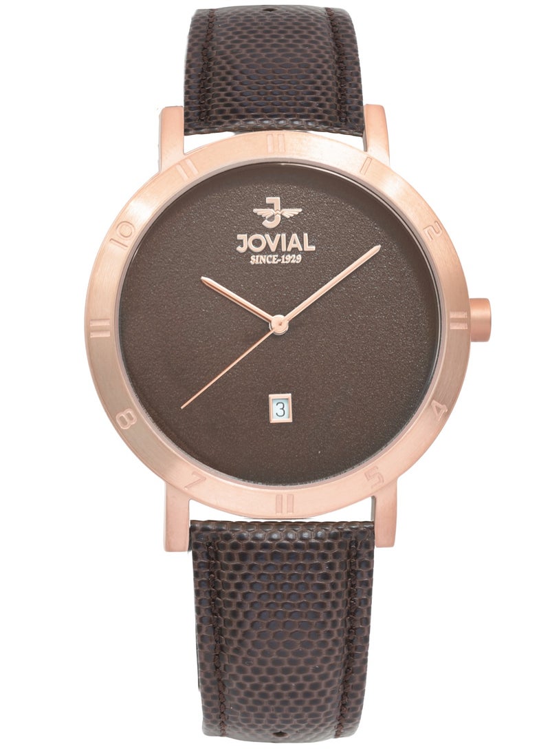 JOVIAL 2016 GRLQ 40 E Men's Watch, Brown Dial, Quartz, Date Display, Leather strap,42mm - Image 1